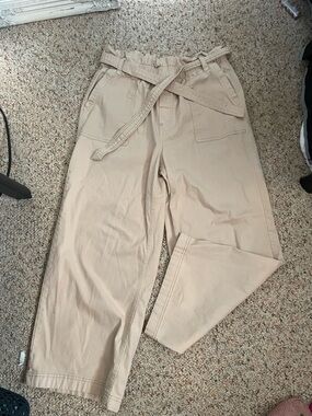 Kensie Beige Paperbag Waist Pants with White Label
